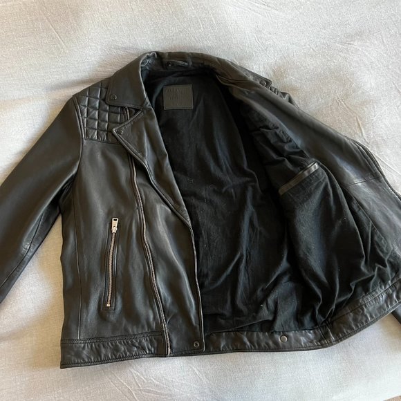 Vintage-Inspired AllSaints Conroy Crinkled Leather Biker Jacket - Picture 3 of 11